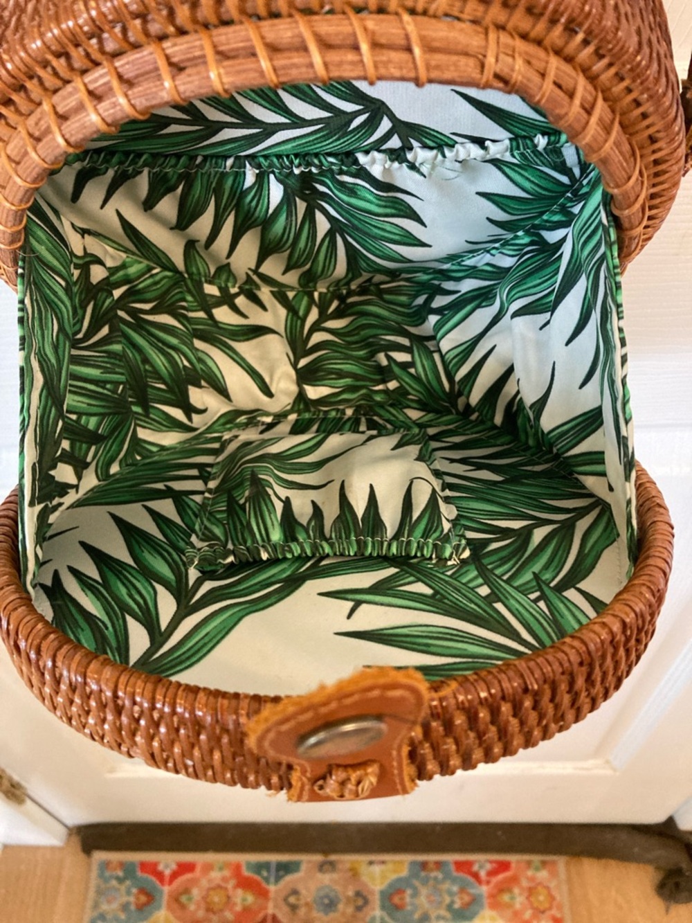 Round Woven Crossbody Bag in Brown - Picture 4 of 11